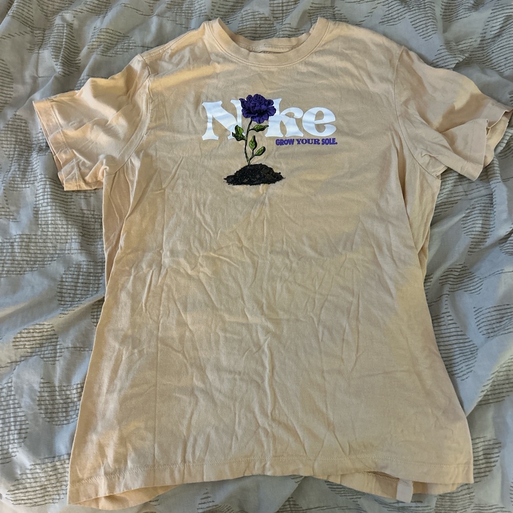 Nike Tan Tee Short Sleeve, With Flower Graphic